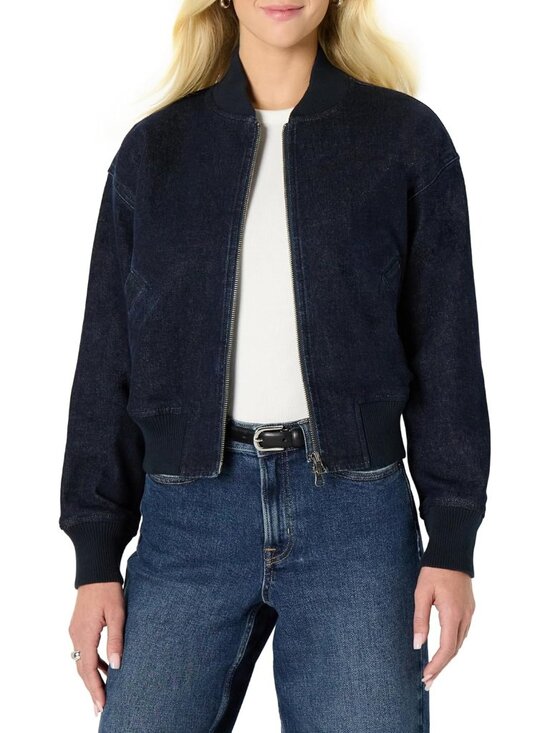 Jackets & Blazers - 〽️Rinse Denim Women's Padded Bomber Jacket Relaxed Fit Zip Jacket
